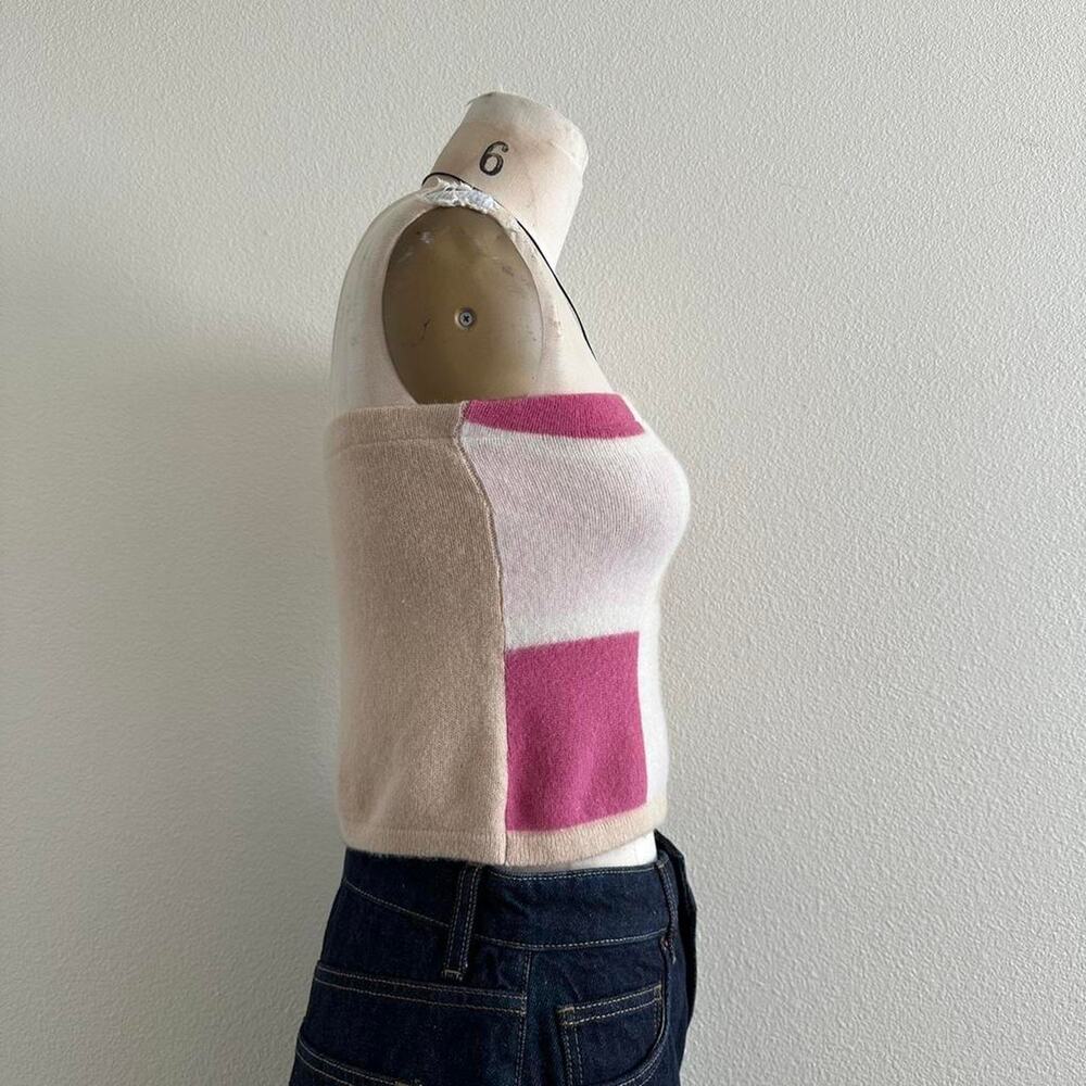 handmade beige pink-green color block knit bandeau - Picture 3 of 5